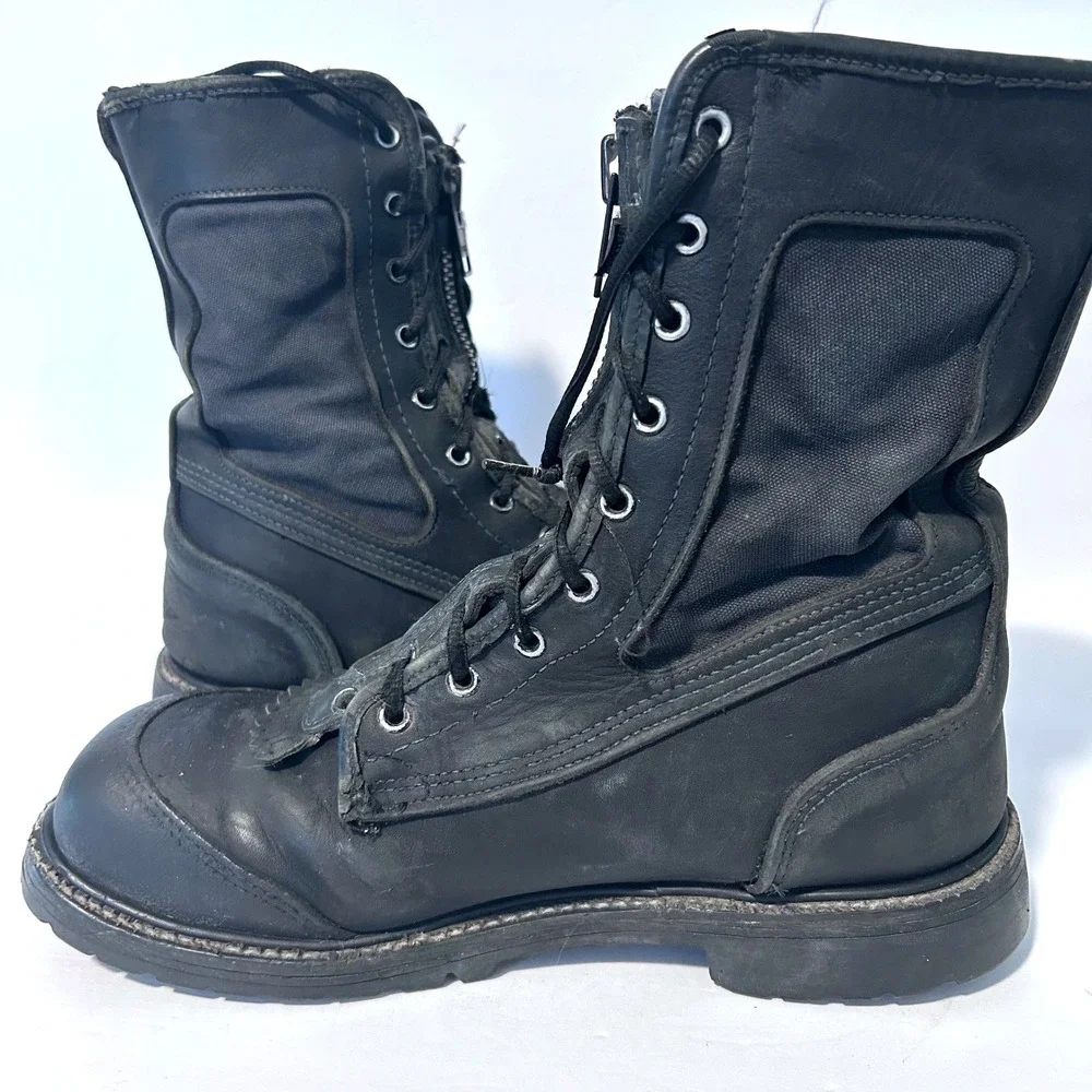 Pro Warrington Honeywell Fire Fighter Boots Mens 9.5 E Black Zip Lace Up Leather